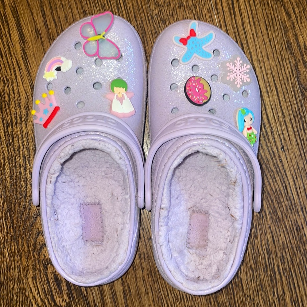 Kids classic lined glitter clog crocs lavender with charms